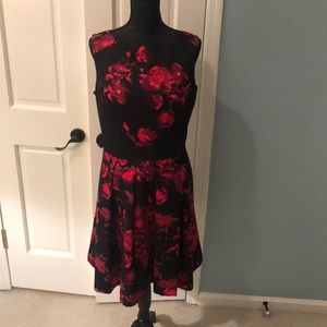 Size 16 black and red floral party dress.